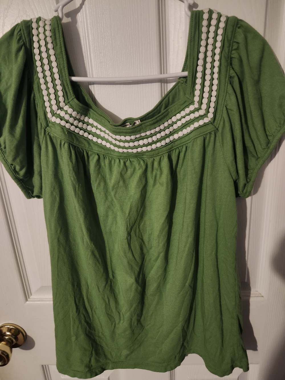 Banana Republic Green Square-Neck Embroidered Top